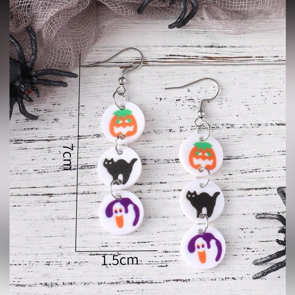 Pillsbury Halloween Sugar Cookie Earrings: Pumpkin, Black Cat & Ghosts NWT - Picture 3 of 3